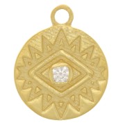 Breloque ronde 10 mm motif oeil avec oxyde de Zirconium - Argent 925 Doré à l'or fin - Crystal|raw }}