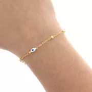 Chaîne maille Forçat avec petites boules et oeil en résine époxy 4 mm - Doré x50cm