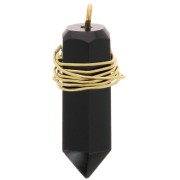 Pendentif pendule 26x8 mm en pierre gemme - Onyx noir - Argent 925 Doré à l'or fin