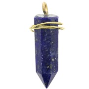 Pendentif pendule 25x7 mm en pierre gemme - Lapis lazuli - Arg 925 Doré à l'or fin