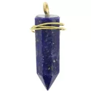 Pendentif pendule 25x7 mm en pierre gemme - Lapis lazuli - Arg 925 Doré à l'or fin