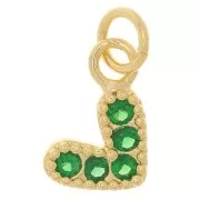 Breloque coeur avec oxydes de Zirconium 10x11 mm - Doré - Vert emeraude x1