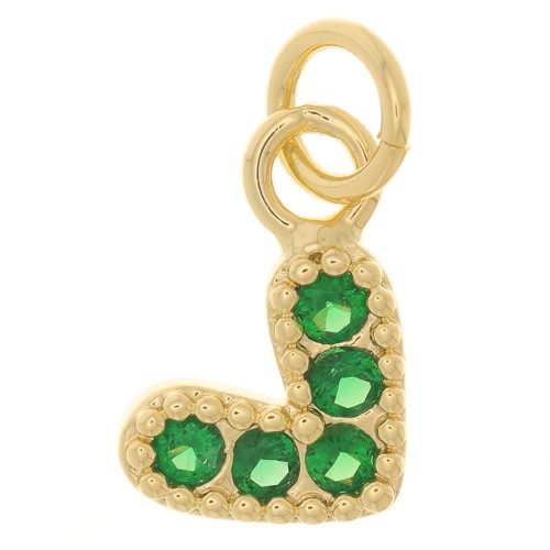 Breloque coeur avec oxydes de Zirconium 10x11 mm - Doré - Vert emeraude x1