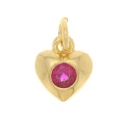 Breloque coeur avec oxyde de Zirconium7.5x6.5 mm - Doré - Fuchsia x1|raw }}