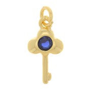 Breloque clé avec oxyde de Zirconium13x7 mm - Doré - Bleu foncé x1|raw }}