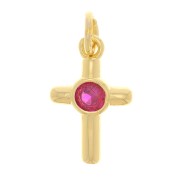 Breloque croix avec oxyde de Zirconium12x8 mm - Doré - Fuchsia x1