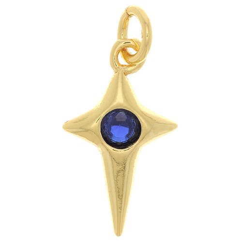 Breloque croix avec oxyde de Zirconium14x8 mm - Doré - Bleu foncé x1