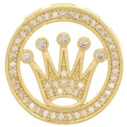 Poussoir rond 19 mm motif couronne avec oxydes de Zirconium pour lacet 10 mm - Doré - Crystal|raw }}
