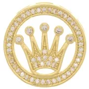 Poussoir rond 19 mm motif couronne avec oxydes de Zirconium pour lacet 10 mm - Doré - Crystal