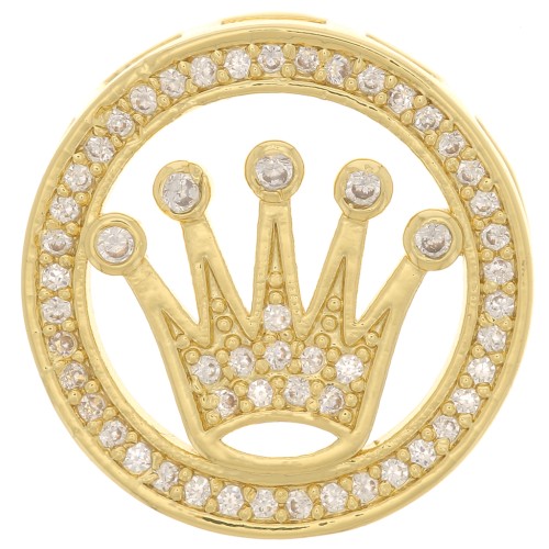 Poussoir rond 19 mm motif couronne avec oxydes de Zirconium pour lacet 10 mm - Doré - Crystal