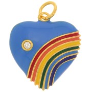 Pendentif coeur résine époxy et zircon 19.5x17 mm - Doré - Bleu ciel - Multicolore|raw }}