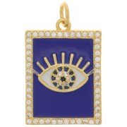 Pendentif rectangle motif oeil résine époxy et oxydes de Zirconium 21x15mm - Doré - Bleu foncé|raw }}