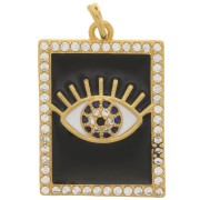 Pendentif rectangle motif oeil - résine époxy et oxydes de Zirconium 21x15 mm - Doré - Noir x1|raw }}