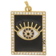 Pendentif rectangle motif oeil - résine époxy et oxydes de Zirconium 21x15 mm - Doré - Noir x1