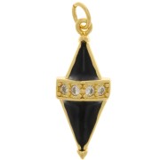 Pendentif losange en résine époxy et oxydes de Zirconium 25x10 mm - Doré - Noir - Crystal x1
