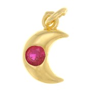 Breloque lune avec oxyde de Zirconium 10x6.5 mm - Doré - Fuchsia x1|raw }}