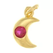 Breloque lune avec oxyde de Zirconium 10x6.5 mm - Doré - Fuchsia x1