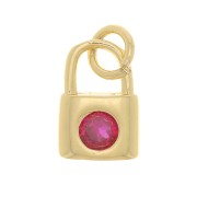 Breloque cadenas avec oxyde de Zirconium 8x6 mm - Doré - Fuchsia x1