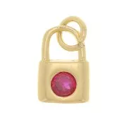 Breloque cadenas avec oxyde de Zirconium 8x6 mm - Doré - Fuchsia x1