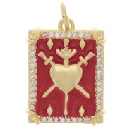 Pendentif plaque motif coeur résine époxy et oxydes de Zirconium 20x15 mm - Doré - Rouge|raw }}
