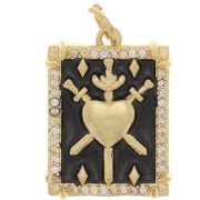 Pendentif plaque motif coeur résine époxy et oxydes de Zirconium 20x15 mm - Doré - Noir