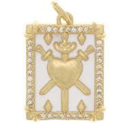 Pendentif plaque motif coeur résine époxy et oxydes de Zirconium 20x15 mm - Doré - Blanc|raw }}