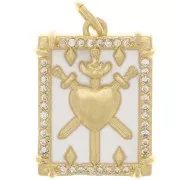 Pendentif plaque motif coeur résine époxy et oxydes de Zirconium 20x15 mm - Doré - Blanc