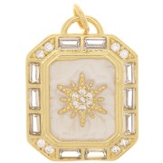 Pendentif plaque motif soleil - résine époxy et oxydes de Zirconium 23x17.5mm - Doré - Crème|raw }}