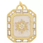 Pendentif plaque motif soleil - résine époxy et oxydes de Zirconium 23x17.5mm - Doré - Crème