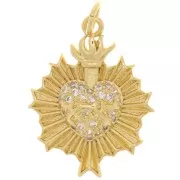 Pendentif coeur Ex-voto avec oxydes de Zirconium 22x17 mm - Doré à l'or fin x1