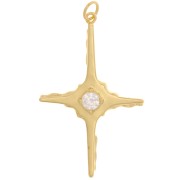 Pendentif croix 40x25 mm avec un oxyde de Zirconium  - Doré - Crystal x1