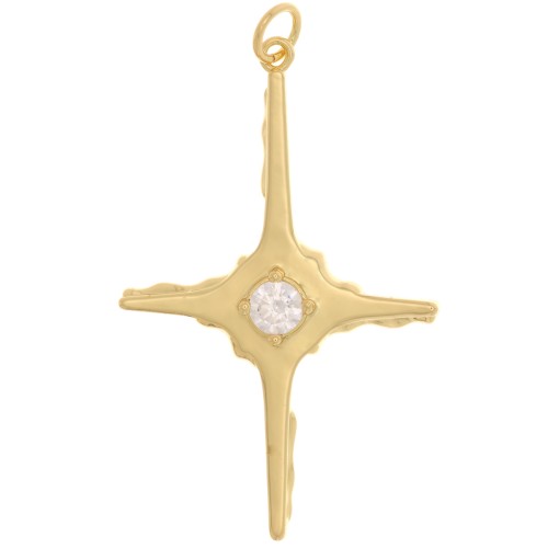 Pendentif croix 40x25 mm avec un oxyde de Zirconium  - Doré - Crystal x1