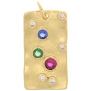Pendentif plaque martelée avec oxydes de Zirconium 20x11 mm - Doré - Multicolore x1|raw }}