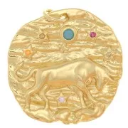 Pendentif rond irrégulier 21 mm avec oxydes de Zirconium - signe du zodiaque Taureau - Doré x1