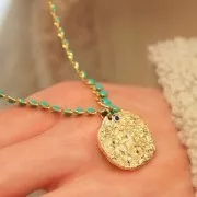 Pendentif rond irrégulier 21 mm avec oxydes de Zirconium - signe du zodiaque Balance - Doré x1