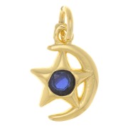 Breloque lune et étoile avec oxyde de Zirconium 10x8 mm - Doré - Bleu foncé x1|raw }}