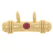 Pendentif tube ethnique 9x19.5 mm avec cabochon en verre - Doré - Rouge x1|raw }}