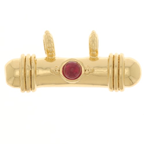 Pendentif tube ethnique 9x19.5 mm avec cabochon en verre - Doré - Rouge x1