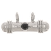 Pendentif tube ethnique 9x19.5 mm avec cabochon en verre - Rhodié - Noir x1|raw }}