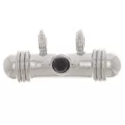 Pendentif tube ethnique 9x19.5 mm avec cabochon en verre - Rhodié - Noir x1