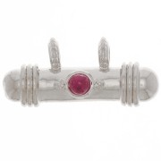 Pendentif tube ethnique 9x19.5 mm avec cabochon en verre - Rhodié - Rouge x1