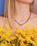 Pendentif tube ethnique 9x19.5 mm avec cabochon en verre - Rhodié - Bleu foncé x1