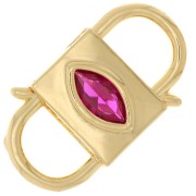 Fermoir design à clipser double ouverture 24x14 mm avec oxyde de Zirconium  - Doré - Fuchsia