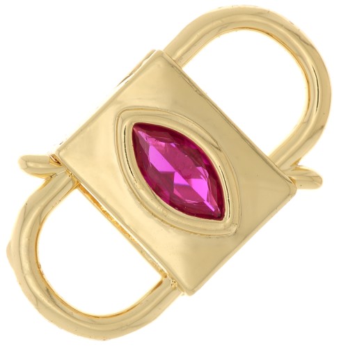 Fermoir design à clipser double ouverture 24x14 mm avec oxyde de Zirconium  - Doré - Fuchsia
