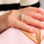 Bague fine réglable - résine époxy et Oxydes de Zirconium -Doré -Rose - Crystal x1