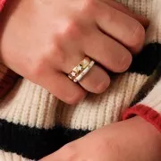 Bague fine réglable - résine époxy et Oxydes de Zirconium -Doré Blanc - Crystal x1