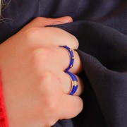 Bague fine réglable -résine époxy & Oxyde de Zirconium -Doré Bleu royal Crystal x1