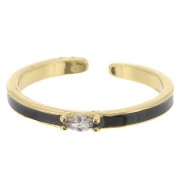 Bague fine réglable - résine époxy et Oxyde de Zirconium -Doré - Noir - Crystal x1|raw }}