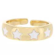 Bague réglable motif étoiles en résine époxy - Doré - Blanc x1