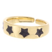 Bague réglable motif étoiles en résine époxy - Doré - Noir x1|raw }}